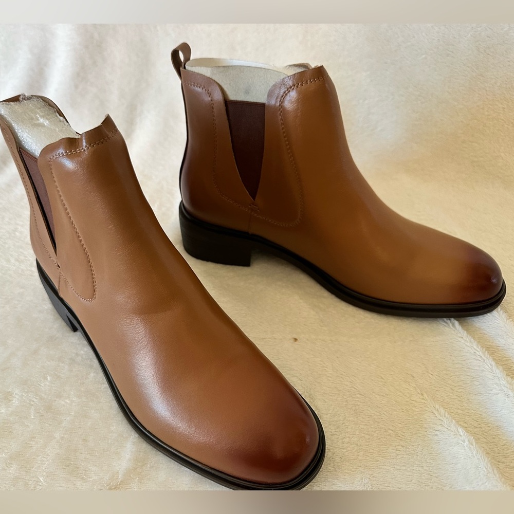 All leather brown chelsea women ankle boots bootie vintage sz 7.5M/39